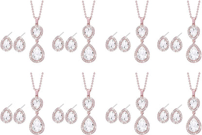 Bridesmaid Jewelry Set for Wedding of 4 6 8,Rose Gold Silver Bridesmaid Necklace Earrings Jewelry Gifts Set,Bridesmaid Proposal Gifts,Bacherlotte Shower Party Gift Set RoseGold-8SETS