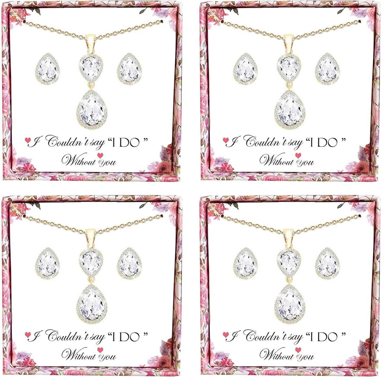 Bridesmaid Jewelry Set for Wedding of 4 6 8,Rose Gold Silver Bridesmaid Necklace Earrings Jewelry Gifts Set,Bridesmaid Proposal Gifts,Bacherlotte Shower Party Gift Set Gold-4SETS