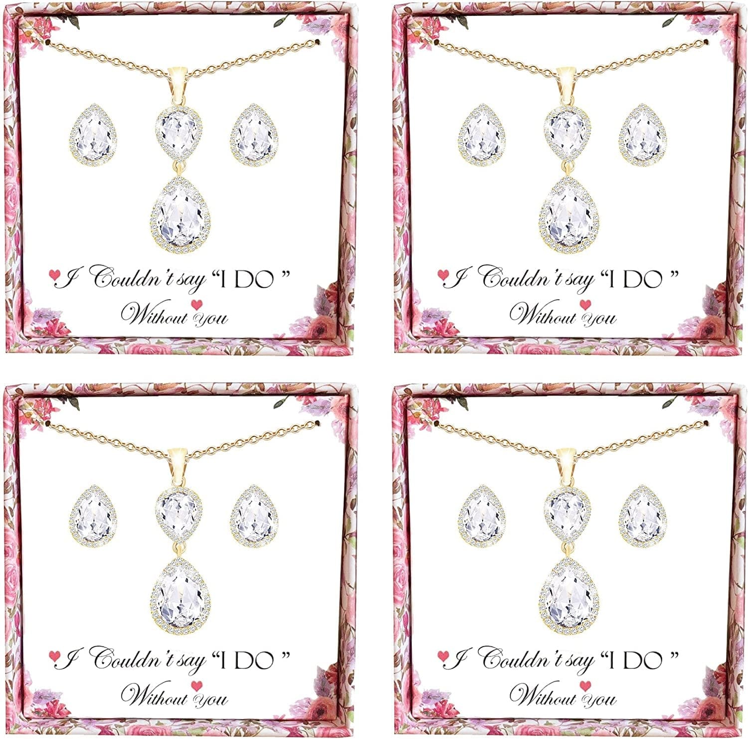 Bridesmaid Jewelry Set for Wedding of 4 6 8,Rose Gold Silver Bridesmaid Necklace Earrings Jewelry Gifts Set,Bridesmaid Proposal Gifts,Bacherlotte Shower Party Gift Set Gold-4SETS