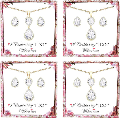 Bridesmaid Jewelry Set for Wedding of 4 6 8,Rose Gold Silver Bridesmaid Necklace Earrings Jewelry Gifts Set,Bridesmaid Proposal Gifts,Bacherlotte Shower Party Gift Set Gold-4SETS