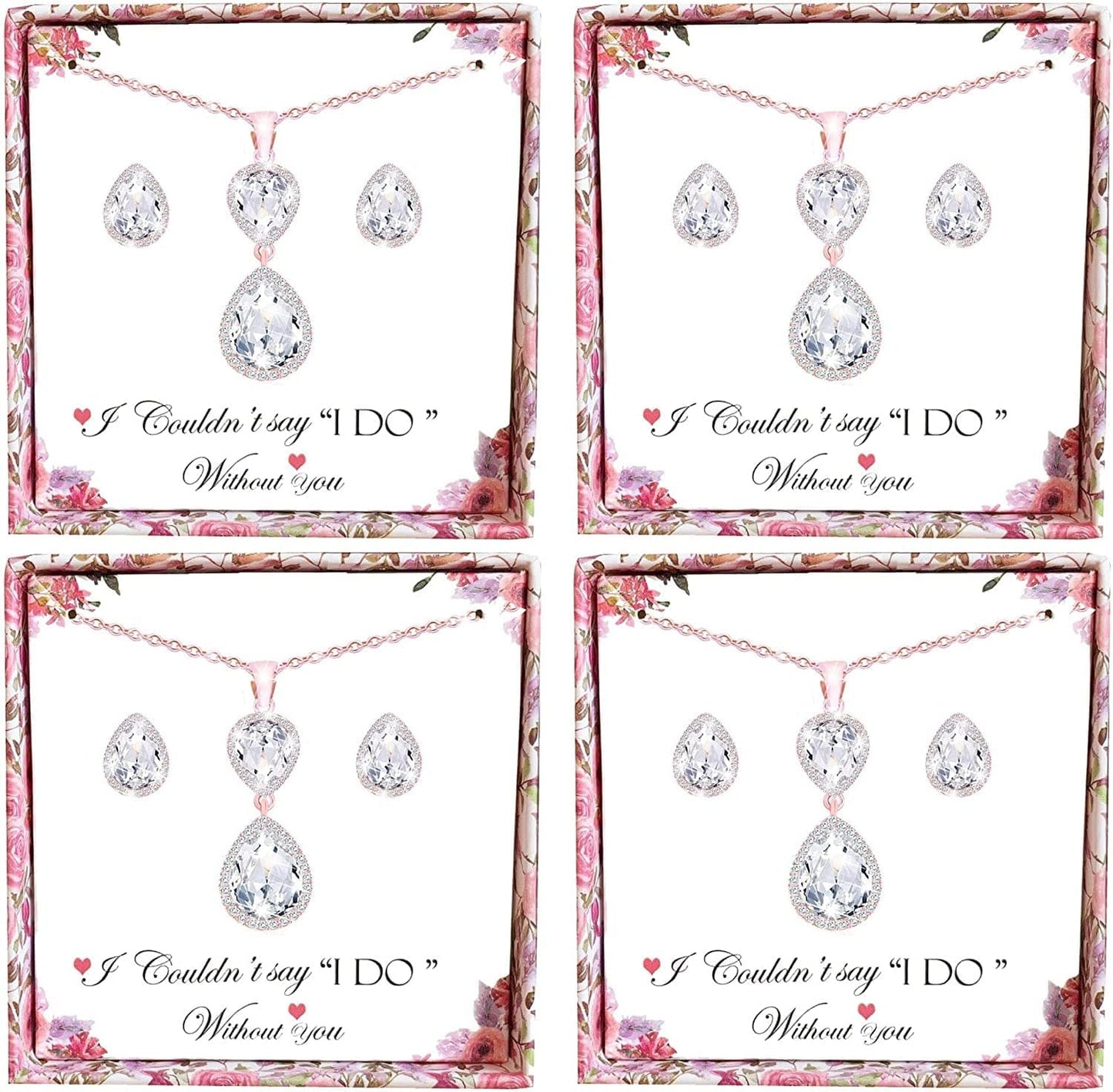 Bridesmaid Jewelry Set for Wedding of 4 6 8,Rose Gold Silver Bridesmaid Necklace Earrings Jewelry Gifts Set,Bridesmaid Proposal Gifts,Bacherlotte Shower Party Gift Set RoseGold-4SETS