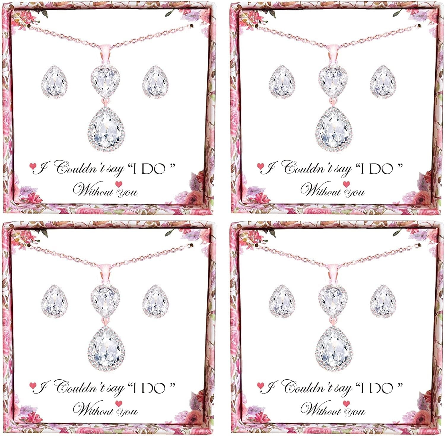 Bridesmaid Jewelry Set for Wedding of 4 6 8,Rose Gold Silver Bridesmaid Necklace Earrings Jewelry Gifts Set,Bridesmaid Proposal Gifts,Bacherlotte Shower Party Gift Set RoseGold-4SETS