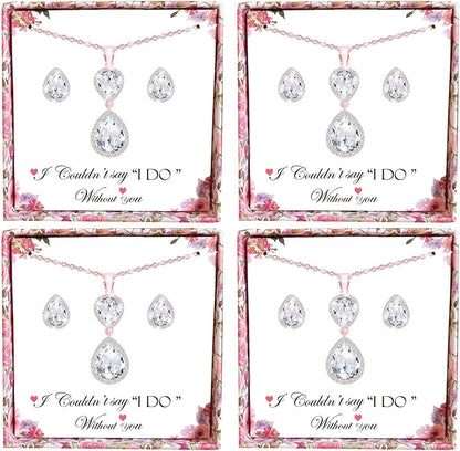 Bridesmaid Jewelry Set for Wedding of 4 6 8,Rose Gold Silver Bridesmaid Necklace Earrings Jewelry Gifts Set,Bridesmaid Proposal Gifts,Bacherlotte Shower Party Gift Set RoseGold-4SETS