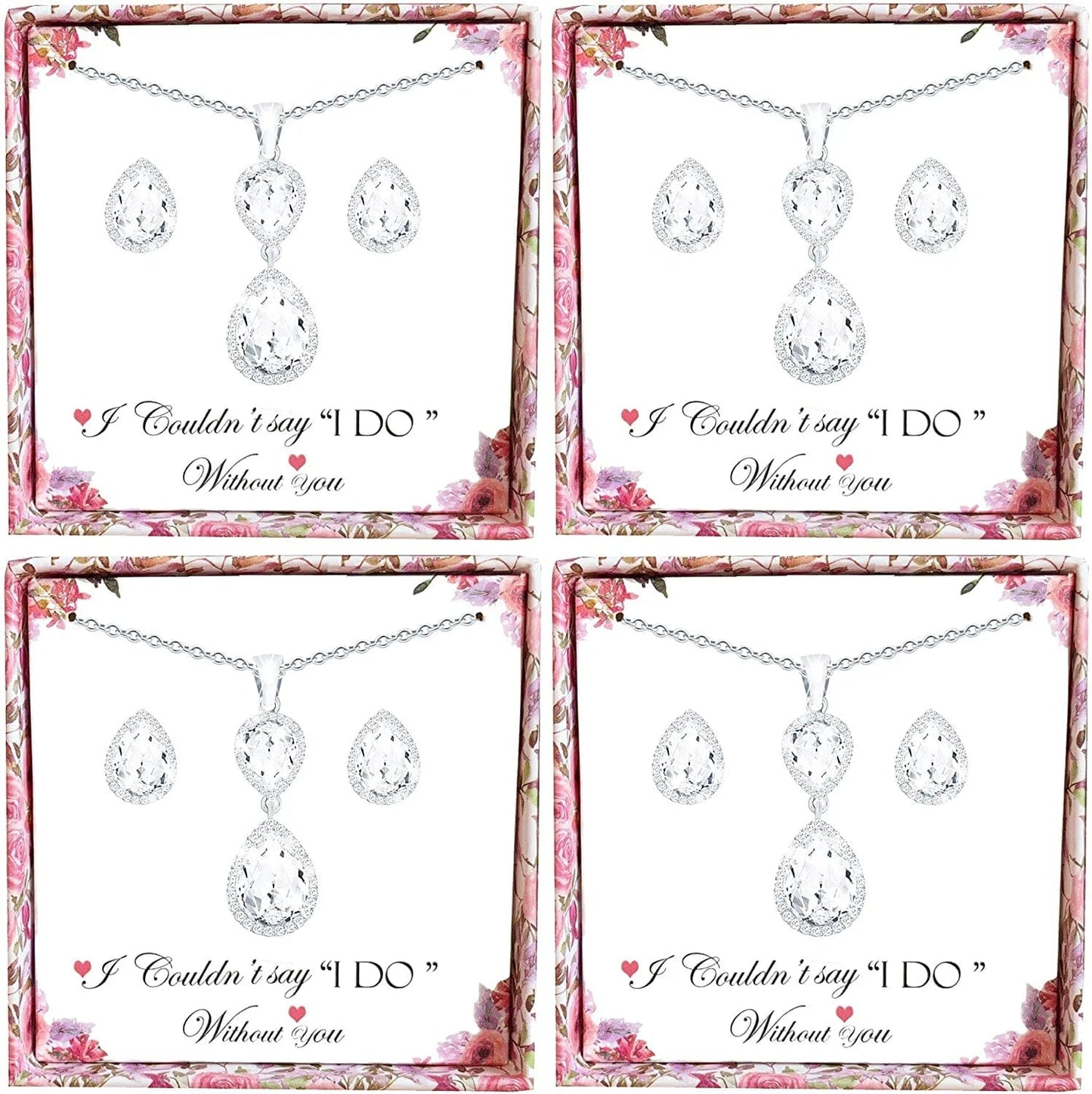 Bridesmaid Jewelry Set for Wedding of 4 6 8,Rose Gold Silver Bridesmaid Necklace Earrings Jewelry Gifts Set,Bridesmaid Proposal Gifts,Bacherlotte Shower Party Gift Set Silver-4SETS