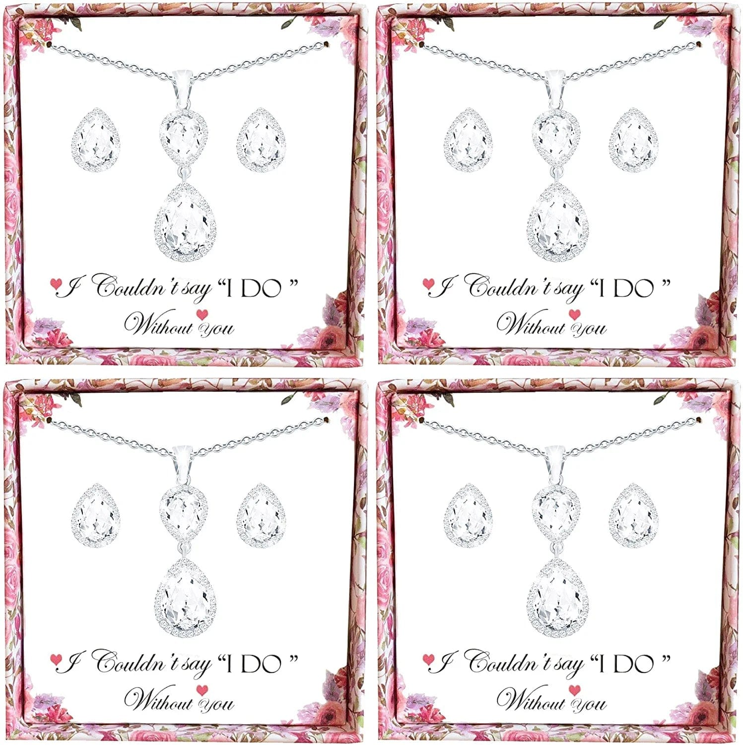 Bridesmaid Jewelry Set for Wedding of 4 6 8,Rose Gold Silver Bridesmaid Necklace Earrings Jewelry Gifts Set,Bridesmaid Proposal Gifts,Bacherlotte Shower Party Gift Set Silver-4SETS