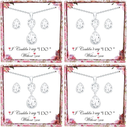 Bridesmaid Jewelry Set for Wedding of 4 6 8,Rose Gold Silver Bridesmaid Necklace Earrings Jewelry Gifts Set,Bridesmaid Proposal Gifts,Bacherlotte Shower Party Gift Set Silver-4SETS