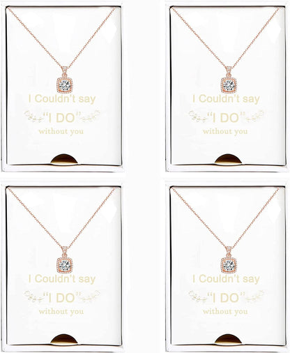 Bridesmaid Necklace Gifts I Couldn'T Say I Do without You 14K Rose Gold Plated Cubic Zirconia Diamond Necklace round Diamond Pendant Bridesmaid Proposal Gift Necklace Set of 1/4/6 big rose golden-4