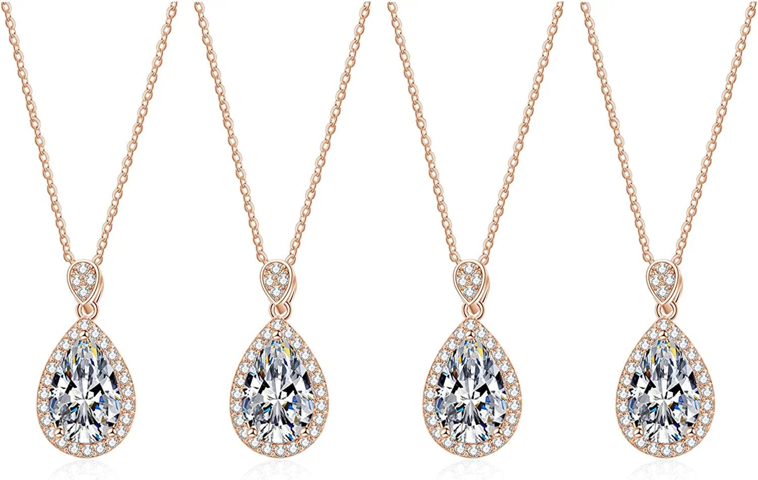 Bridesmaid Proposal Gifts CZ Tearsdrop Earrings Necklace Set Crystals Pendant Necklaces Jewelry Sets for Bridal Bridesmaids Prom Wedding D-Rose Gold Teadrop set of 4