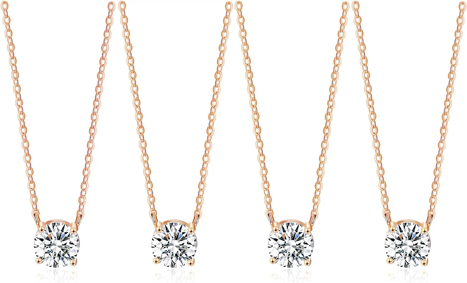 Bridesmaid Proposal Gifts CZ Tearsdrop Earrings Necklace Set Crystals Pendant Necklaces Jewelry Sets for Bridal Bridesmaids Prom Wedding H-Rose Gold Necklace set of 4