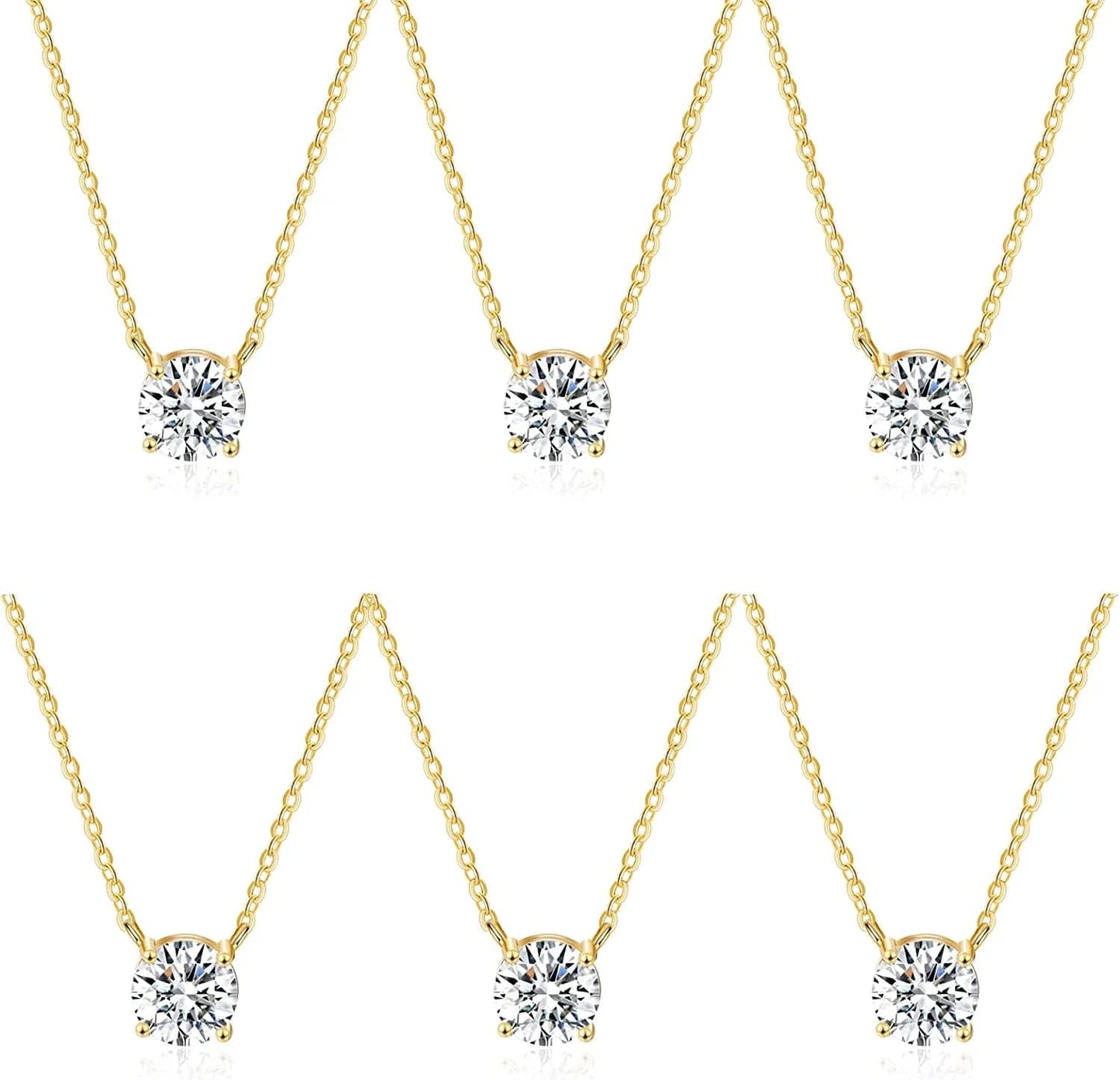 Bridesmaid Proposal Gifts CZ Tearsdrop Earrings Necklace Set Crystals Pendant Necklaces Jewelry Sets for Bridal Bridesmaids Prom Wedding J-Gold Necklace set of 6