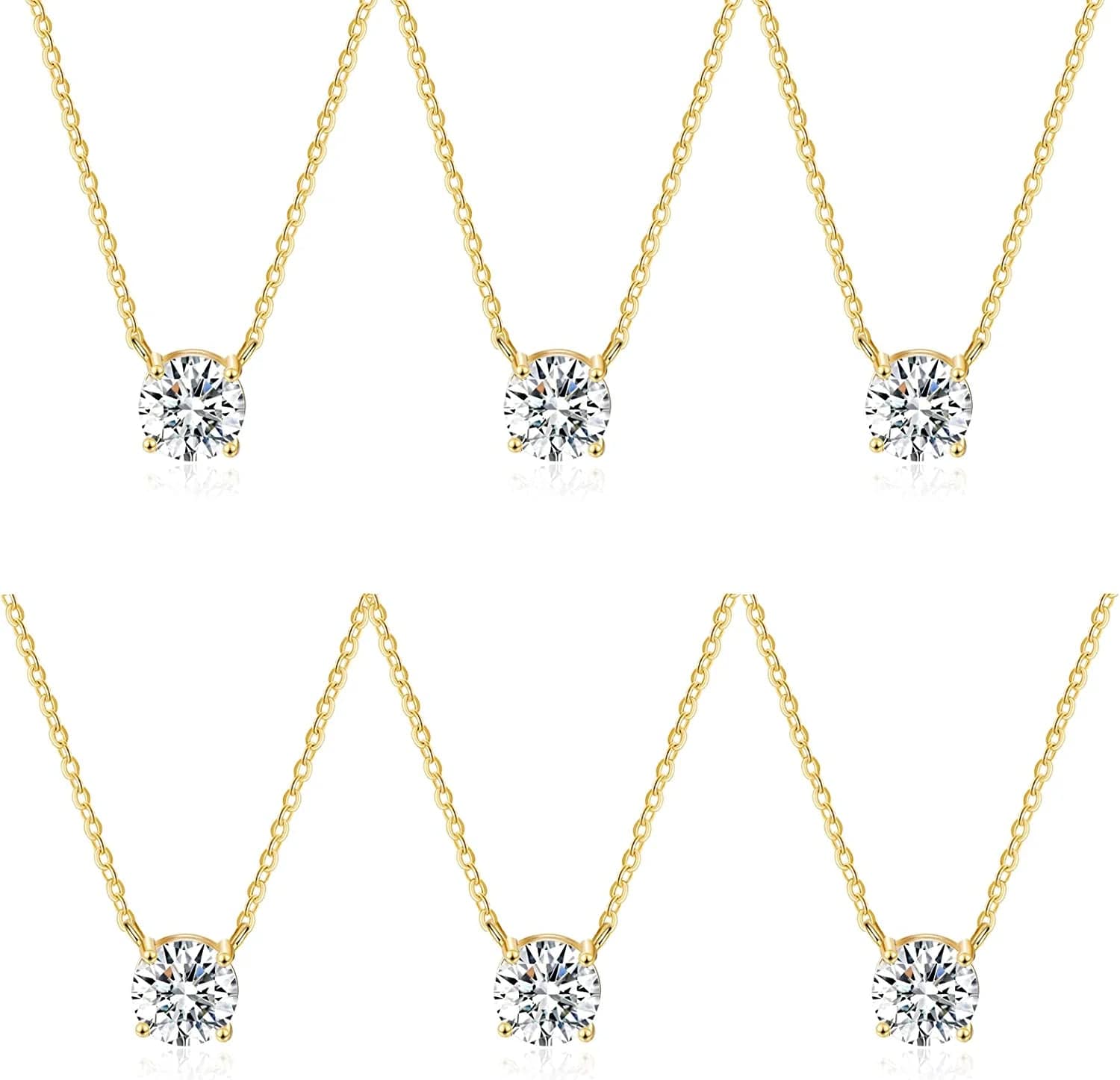 Bridesmaid Proposal Gifts CZ Tearsdrop Earrings Necklace Set Crystals Pendant Necklaces Jewelry Sets for Bridal Bridesmaids Prom Wedding J-Gold Necklace set of 6