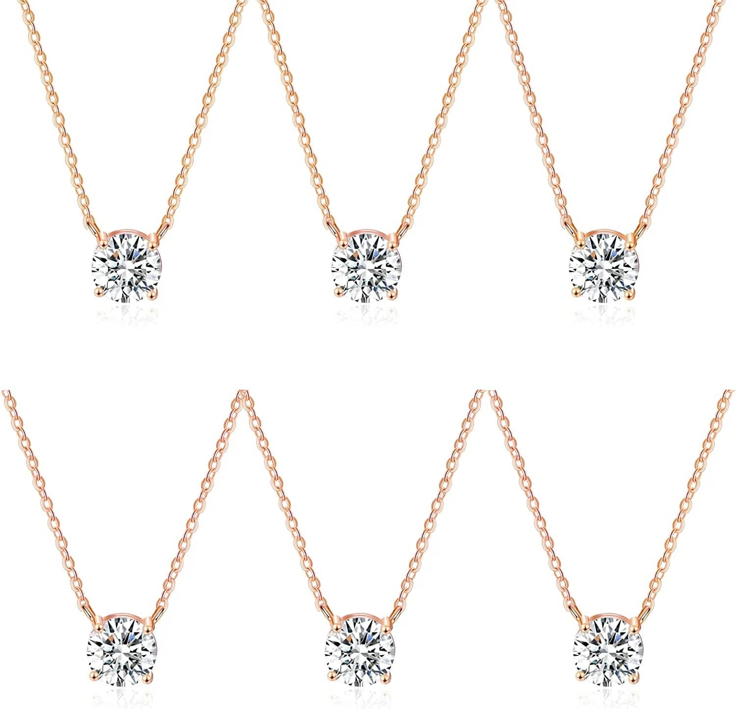 Bridesmaid Proposal Gifts CZ Tearsdrop Earrings Necklace Set Crystals Pendant Necklaces Jewelry Sets for Bridal Bridesmaids Prom Wedding I-Rose Gold Necklace set of 6