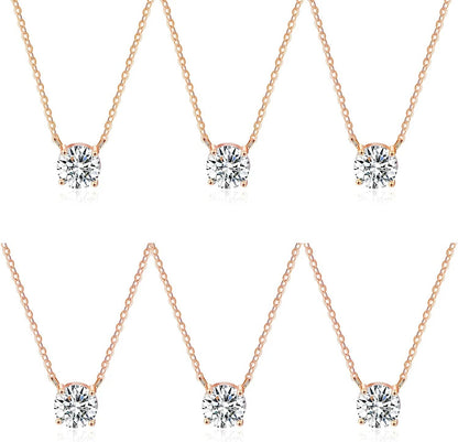 Bridesmaid Proposal Gifts CZ Tearsdrop Earrings Necklace Set Crystals Pendant Necklaces Jewelry Sets for Bridal Bridesmaids Prom Wedding I-Rose Gold Necklace set of 6