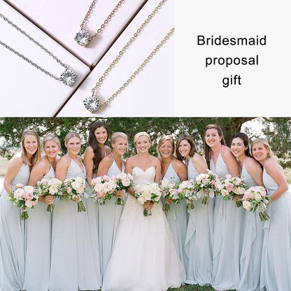 Bridesmaid Proposal Gifts CZ Tearsdrop Earrings Necklace Set Crystals Pendant Necklaces Jewelry Sets for Bridal Bridesmaids Prom Wedding
