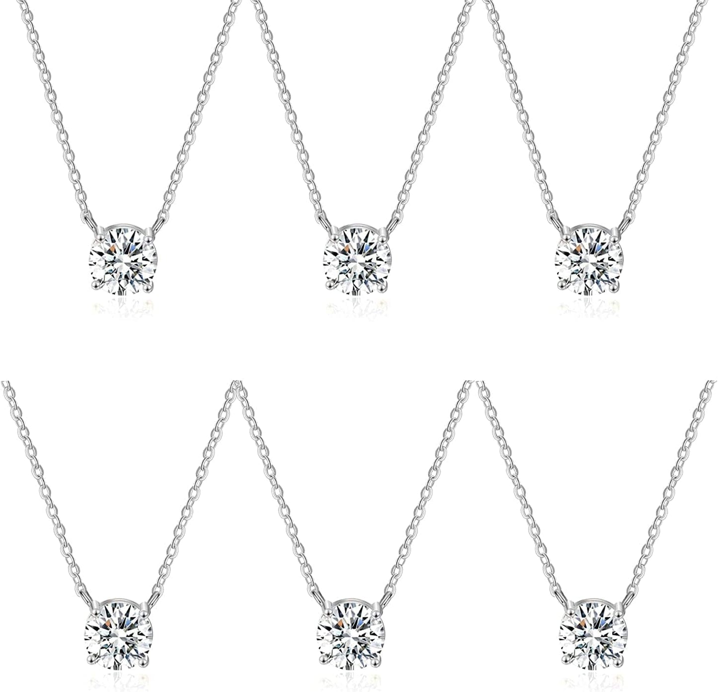 Bridesmaid Proposal Gifts CZ Tearsdrop Earrings Necklace Set Crystals Pendant Necklaces Jewelry Sets for Bridal Bridesmaids Prom Wedding G-Silver Necklace set of 6