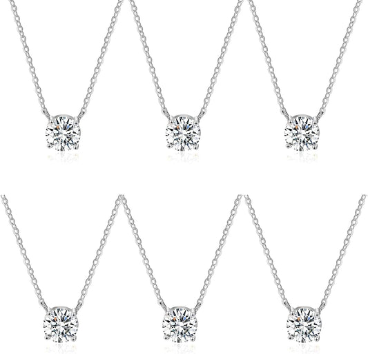 Bridesmaid Proposal Gifts CZ Tearsdrop Earrings Necklace Set Crystals Pendant Necklaces Jewelry Sets for Bridal Bridesmaids Prom Wedding G-Silver Necklace set of 6