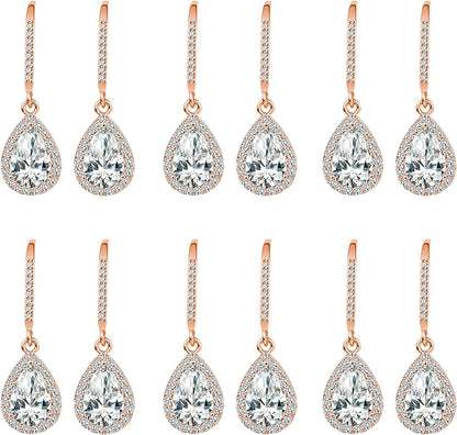 Bridesmaids Gift I Couldn'T Say I Do without You Teardrop Wedding Earrings Cubic Zirconia Dangle Drop Earring Bridesmaid Proposal Gifts Sets Ear hook rose