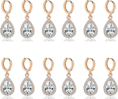 Bridesmaids Gift I Couldn'T Say I Do without You Teardrop Wedding Earrings Cubic Zirconia Dangle Drop Earring Bridesmaid Proposal Gifts Sets Ear button rose