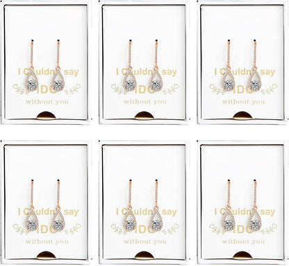Bridesmaids Gift I Couldn'T Say I Do without You Teardrop Wedding Earrings Cubic Zirconia Dangle Drop Earring Bridesmaid Proposal Gifts Sets rose golden drop-6