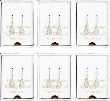Bridesmaids Gift I Couldn'T Say I Do without You Teardrop Wedding Earrings Cubic Zirconia Dangle Drop Earring Bridesmaid Proposal Gifts Sets silvery drop-6