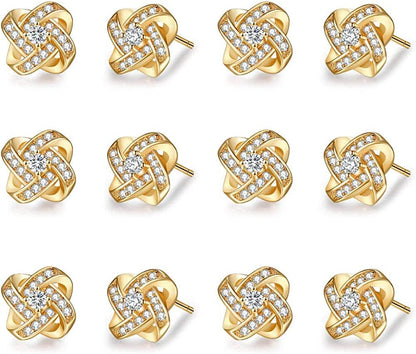 Bridesmaids Gift Set of 6 or 4 Stud Earrings Rose Gold Knot Bridesmaid Earring for Women I Couldn’T Tie a Knot without You Wedding Proposal Hypoallergenic Jewelry E-Bridesmaids earrings-g6