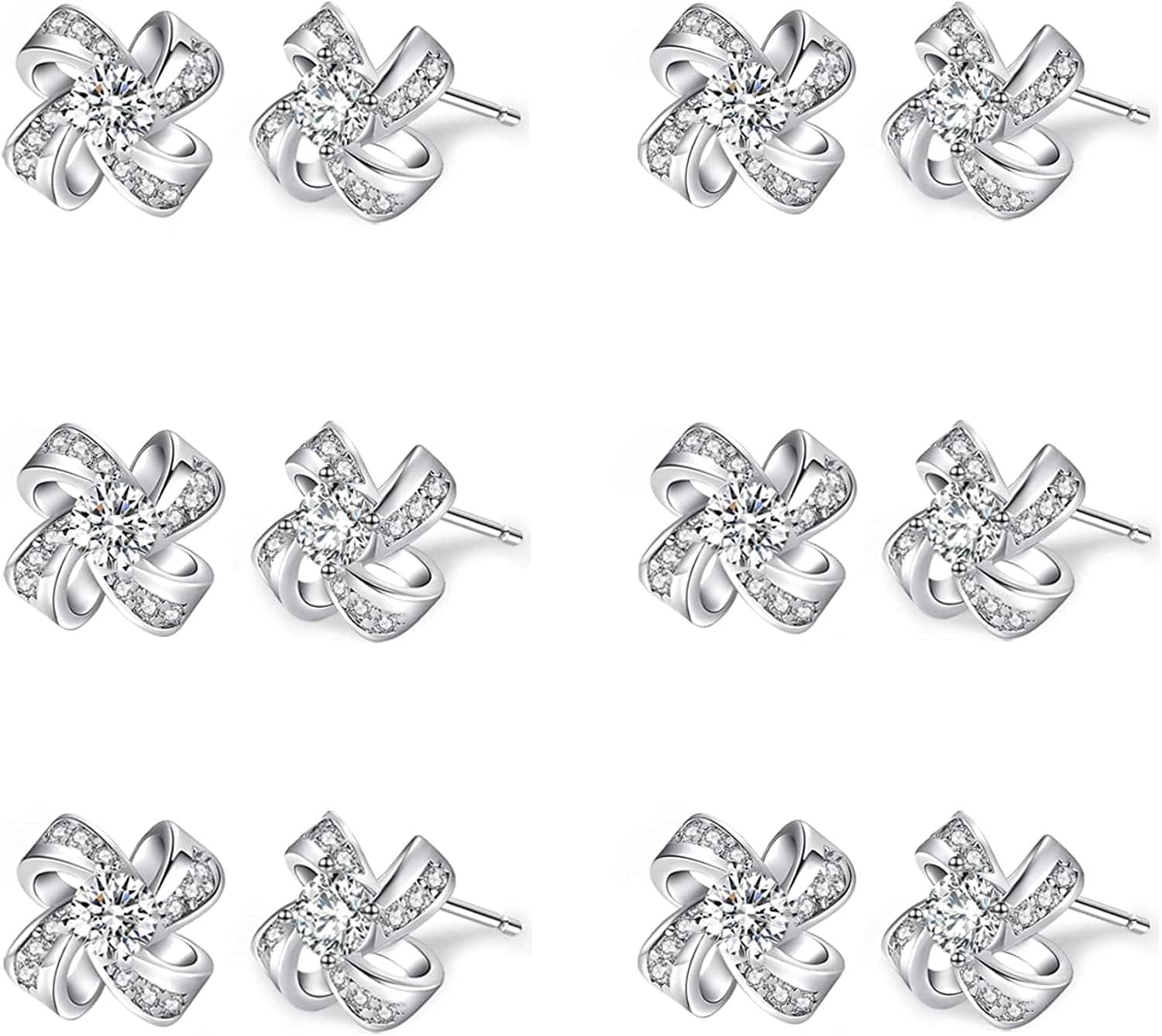 Bridesmaids Gift Set of 6 or 4 Stud Earrings Rose Gold Knot Bridesmaid Earring for Women I Couldn’T Tie a Knot without You Wedding Proposal Hypoallergenic Jewelry G-Pate Silver set of 6