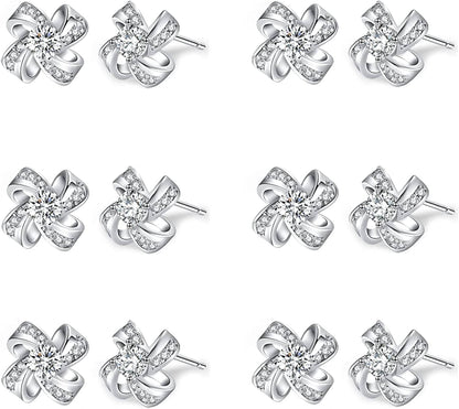 Bridesmaids Gift Set of 6 or 4 Stud Earrings Rose Gold Knot Bridesmaid Earring for Women I Couldn’T Tie a Knot without You Wedding Proposal Hypoallergenic Jewelry G-Pate Silver set of 6