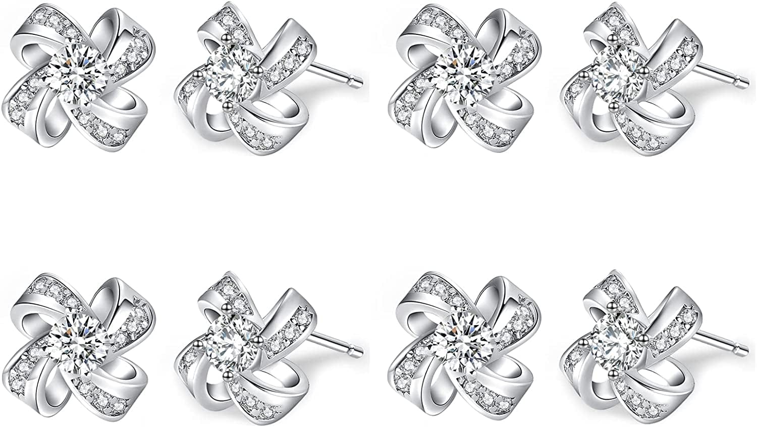 Bridesmaids Gift Set of 6 or 4 Stud Earrings Rose Gold Knot Bridesmaid Earring for Women I Couldn’T Tie a Knot without You Wedding Proposal Hypoallergenic Jewelry H-Pate Silver set of 4