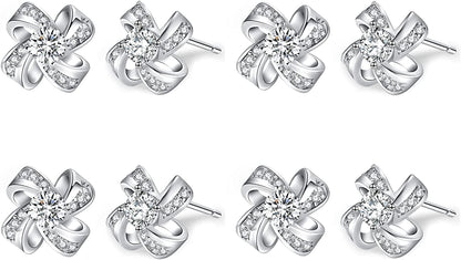 Bridesmaids Gift Set of 6 or 4 Stud Earrings Rose Gold Knot Bridesmaid Earring for Women I Couldn’T Tie a Knot without You Wedding Proposal Hypoallergenic Jewelry H-Pate Silver set of 4