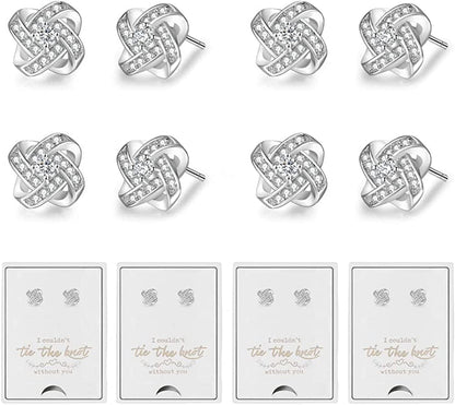 Bridesmaids Gift Set of 6 or 4 Stud Earrings Rose Gold Knot Bridesmaid Earring for Women I Couldn’T Tie a Knot without You Wedding Proposal Hypoallergenic Jewelry Bridesmaids earrings-s4