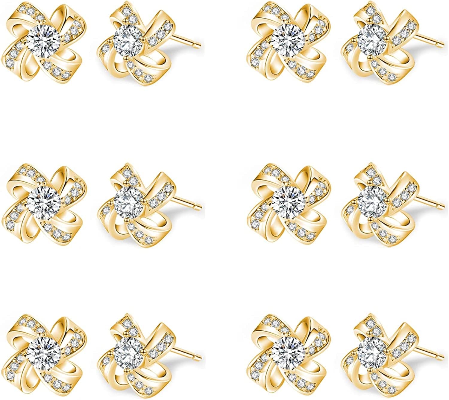 Bridesmaids Gift Set of 6 or 4 Stud Earrings Rose Gold Knot Bridesmaid Earring for Women I Couldn’T Tie a Knot without You Wedding Proposal Hypoallergenic Jewelry K-Pate Gold set of 6