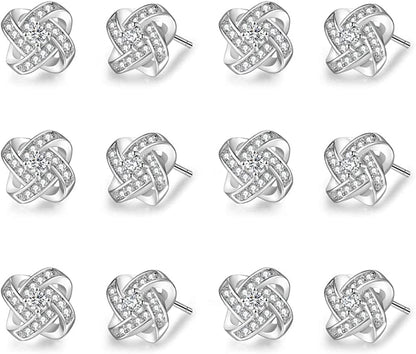 Bridesmaids Gift Set of 6 or 4 Stud Earrings Rose Gold Knot Bridesmaid Earring for Women I Couldn’T Tie a Knot without You Wedding Proposal Hypoallergenic Jewelry A-Bridesmaids earrings-s6