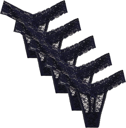 Briefs for Women'S Sexy Lace Thong G-Pants Lingerie Panties Underwear, Multipack Underpants Pack of 5 Dark Blue / Small