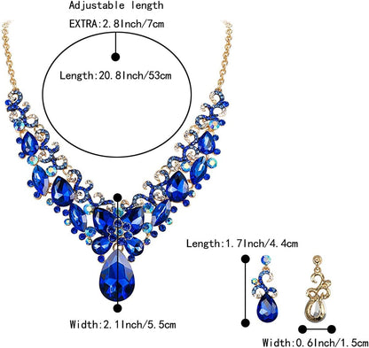 Brilove Women'S Costume Fashion Crystal Teardrop Marquise Butterfly Filigree Enamel Statement Necklace Dangle Earrings Set