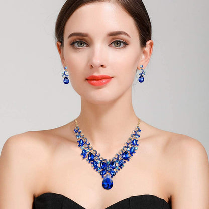 Brilove Women'S Costume Fashion Crystal Teardrop Marquise Butterfly Filigree Enamel Statement Necklace Dangle Earrings Set