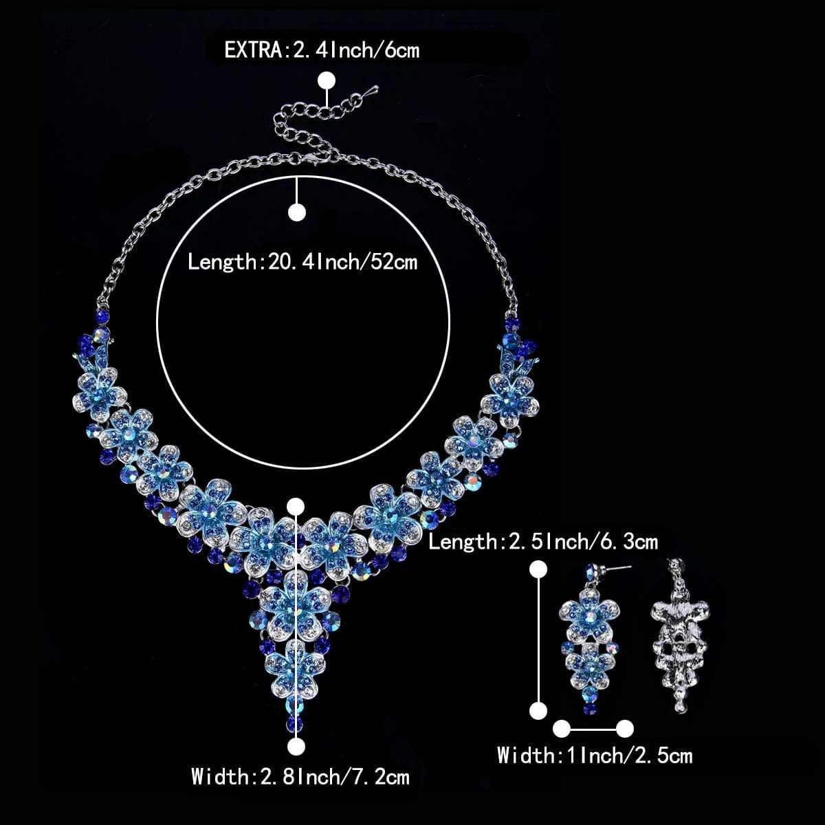 Brilove Women'S Wedding Bridal Crystal Multi Hibiscus Flower Enamel Statement Necklace Dangle Earrings Set