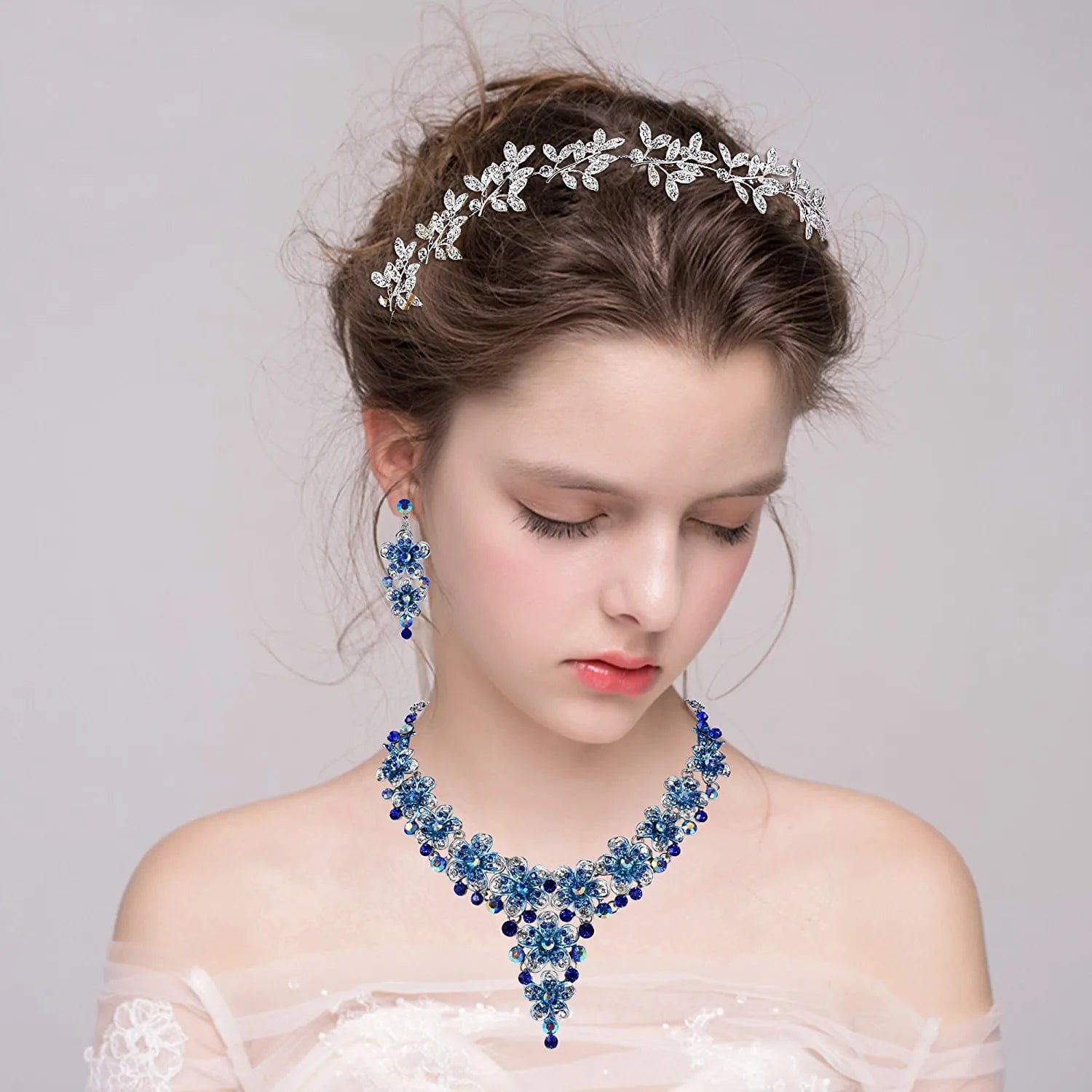 Brilove Women'S Wedding Bridal Crystal Multi Hibiscus Flower Enamel Statement Necklace Dangle Earrings Set