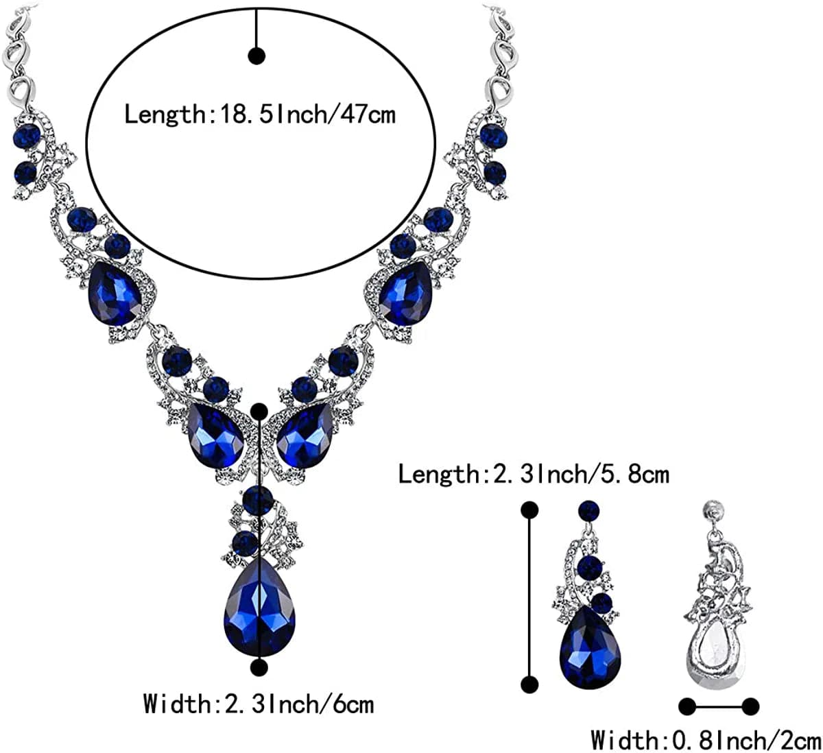 Brilove Women'S Wedding Bridal Crystal Multi Teardrop Cluster Statement Necklace Dangle Earrings Set
