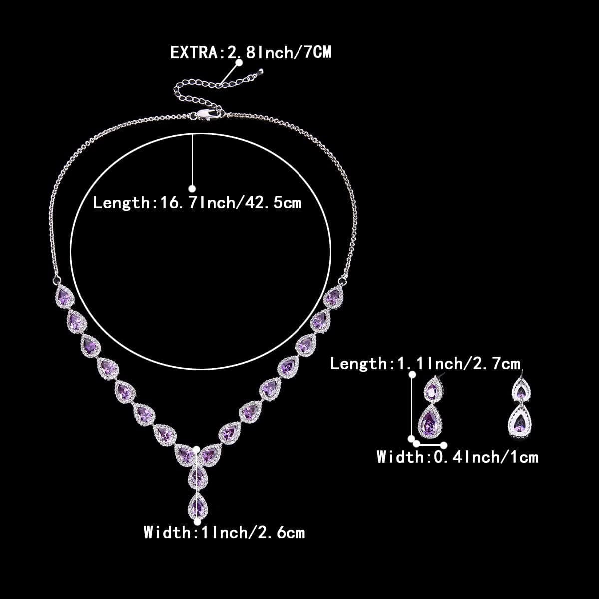 Brilove Women'S Wedding Bridal Teardrop CZ Infinity Figure 8 Y-Necklace Dangle Earrings Set Amethyst Color Silver-Tone