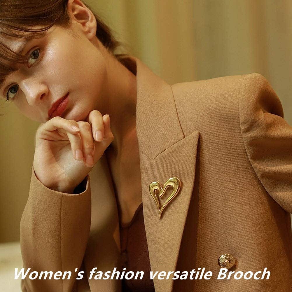 Brooch Pins Heart Gold Cute Lapel Hijab Brooches for Women Fashion Jewelry (Gold)