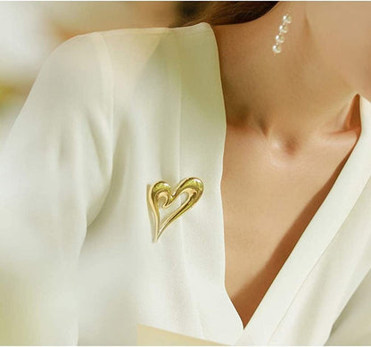 Brooch Pins Heart Gold Cute Lapel Hijab Brooches for Women Fashion Jewelry (Gold)