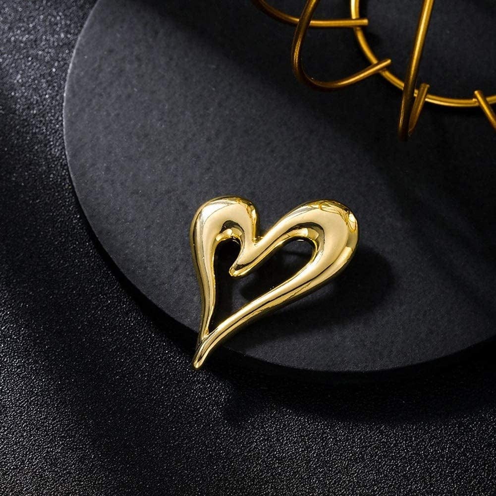 Brooch Pins Heart Gold Cute Lapel Hijab Brooches for Women Fashion Jewelry (Gold)