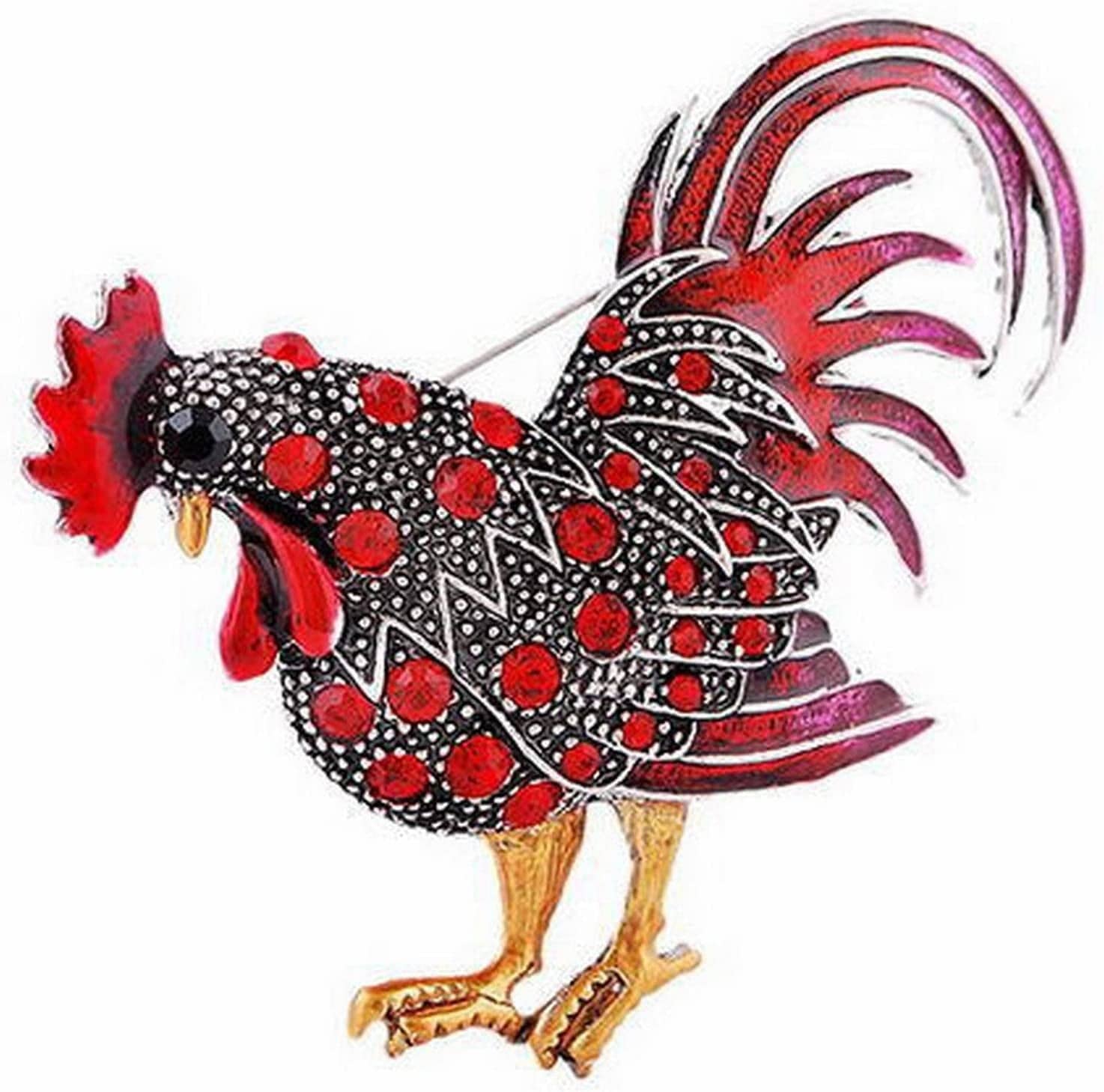 Brooches and Pins for Women Fashion Vintage Rooster Brooch Rooster Pin Lapel Brooch Rhinestone Animal Multicolor Realistic Unisex Clothes Backpack - Girl Christmas Brooch Bouquet (Yellow, One Size) Red / One Size