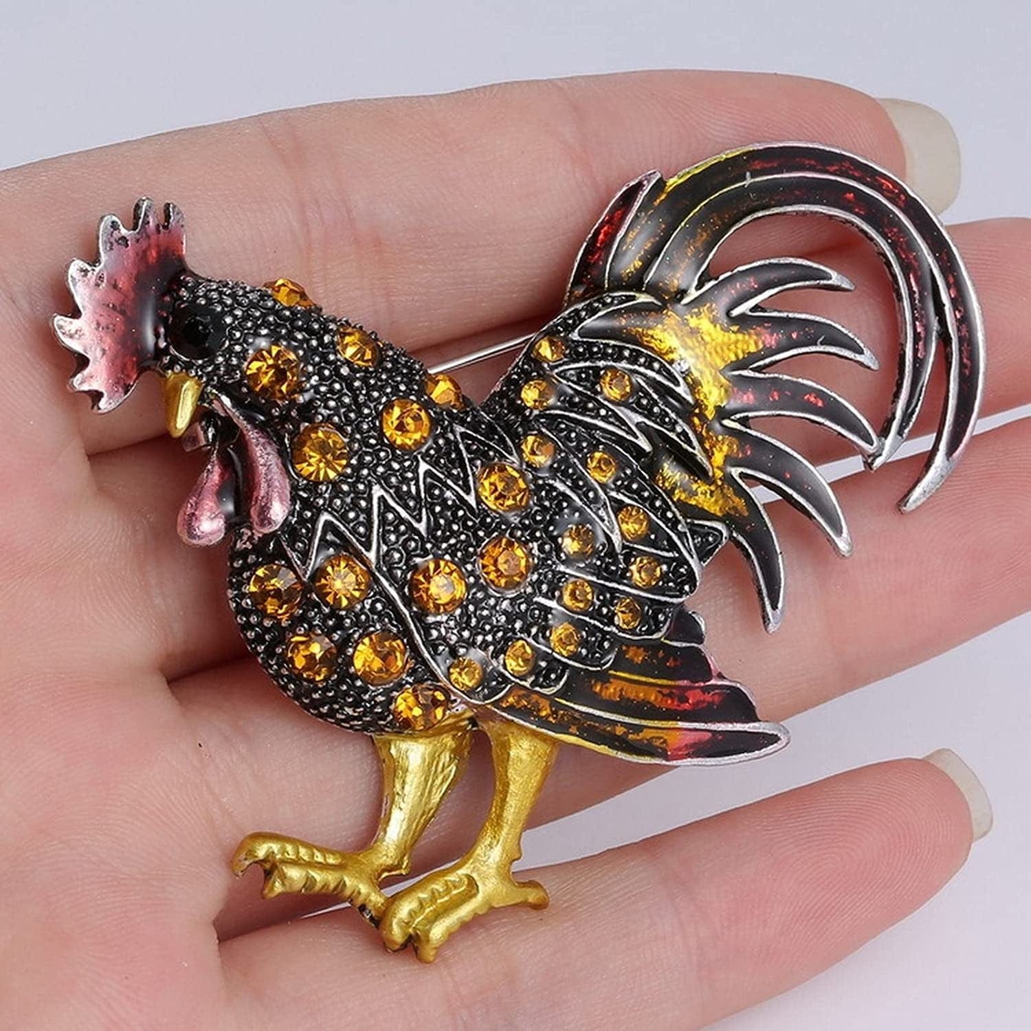 Brooches and Pins for Women Fashion Vintage Rooster Brooch Rooster Pin Lapel Brooch Rhinestone Animal Multicolor Realistic Unisex Clothes Backpack - Girl Christmas Brooch Bouquet (Yellow, One Size)