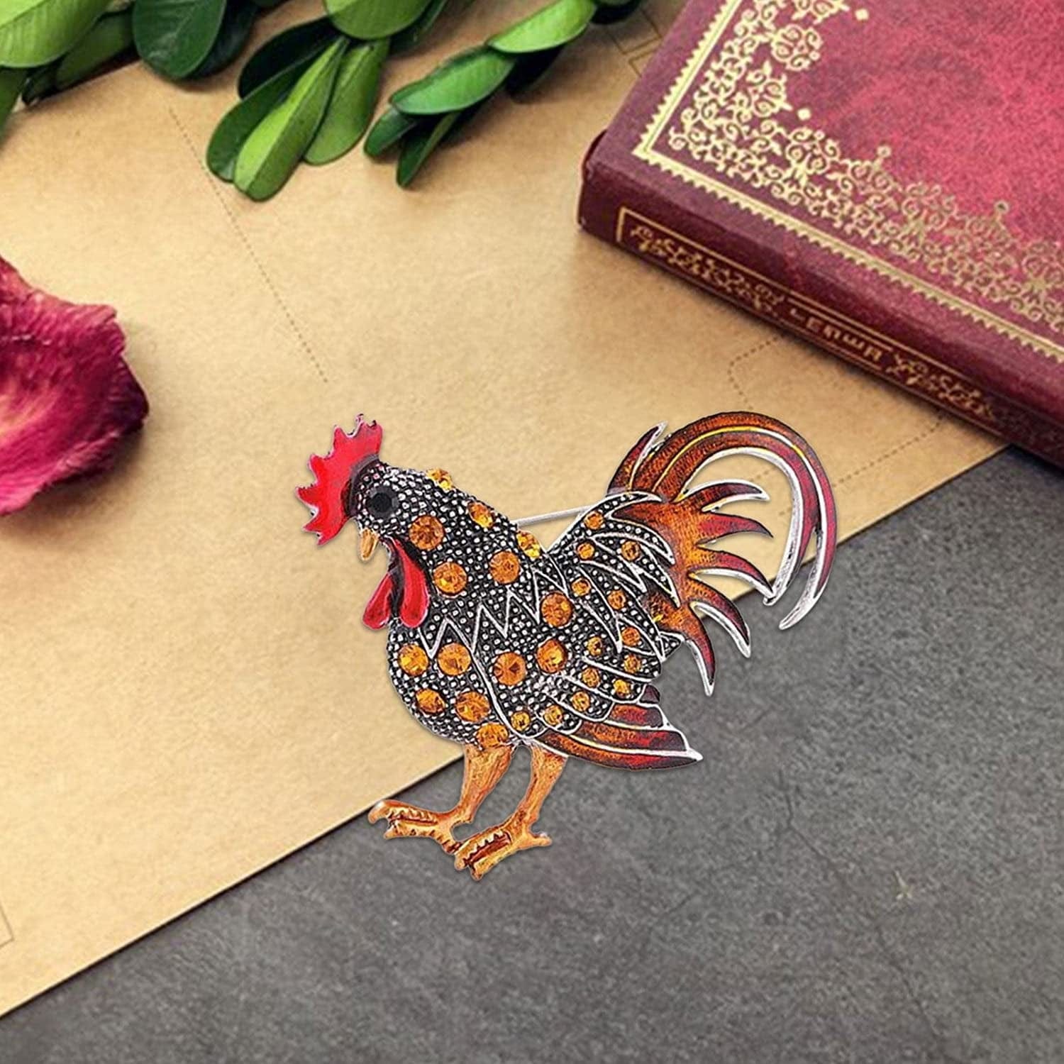 Brooches and Pins for Women Fashion Vintage Rooster Brooch Rooster Pin Lapel Brooch Rhinestone Animal Multicolor Realistic Unisex Clothes Backpack - Girl Christmas Brooch Bouquet (Yellow, One Size)