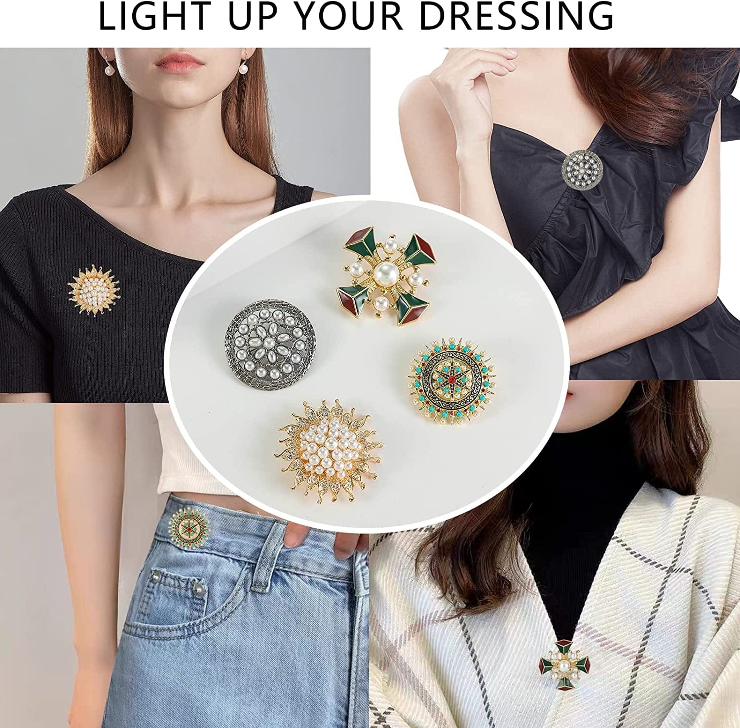 Brooches for Women 4 Pcs Vintage Brooch Pins for Sweater Shawl Dress Scarf and Hat