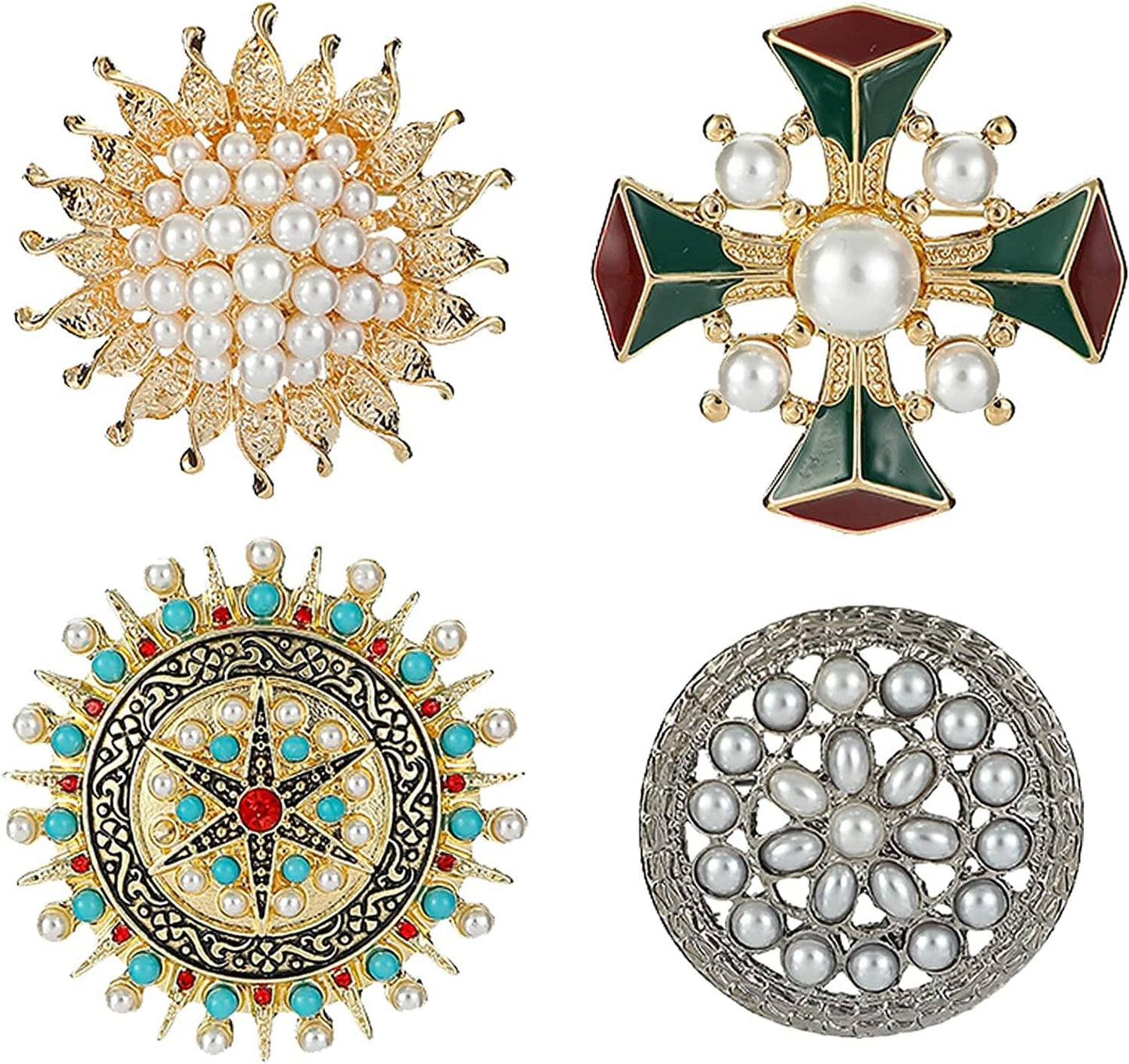 Brooches for Women 4 Pcs Vintage Brooch Pins for Sweater Shawl Dress Scarf and Hat