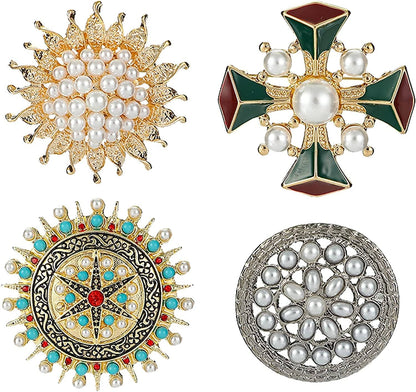 Brooches for Women 4 Pcs Vintage Brooch Pins for Sweater Shawl Dress Scarf and Hat