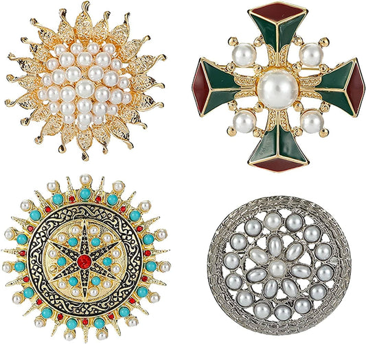 Brooches for Women 4 Pcs Vintage Brooch Pins for Sweater Shawl Dress Scarf and Hat