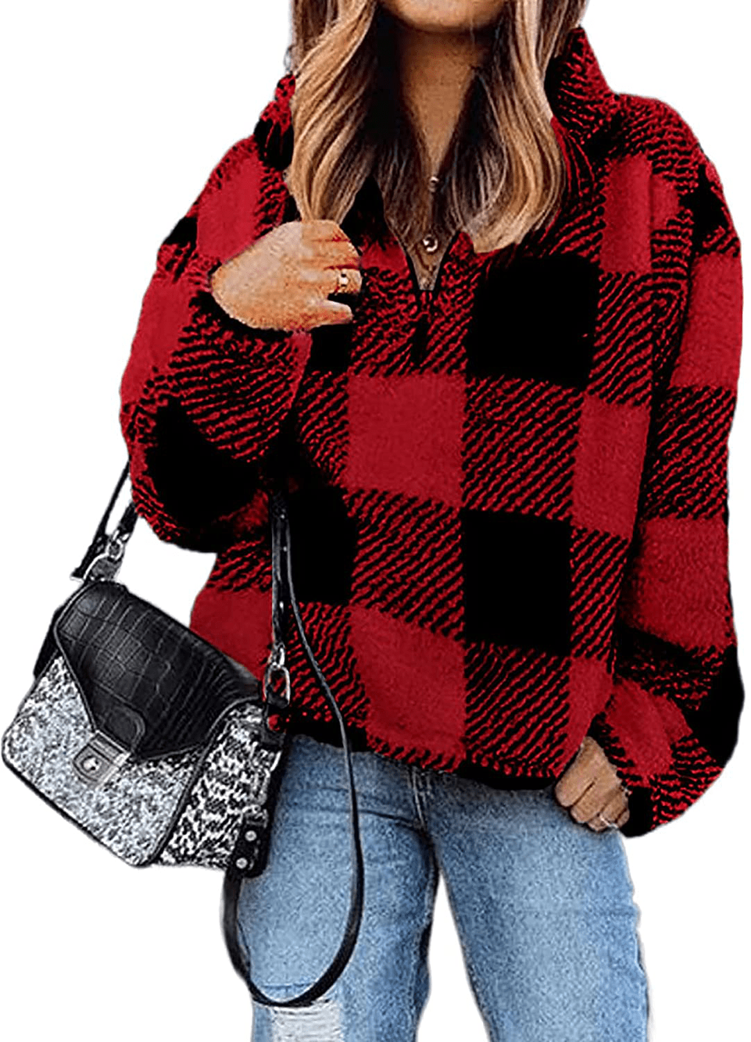 BTFBM Women Sherpa Pullover Quarter Zip Long Sleeve Fluffy Soft Fleece Jackets Sweaters Sweatshirts Hoodies Outwear Coat Apparel & Accessories > Clothing > Activewear Kylie Max   
